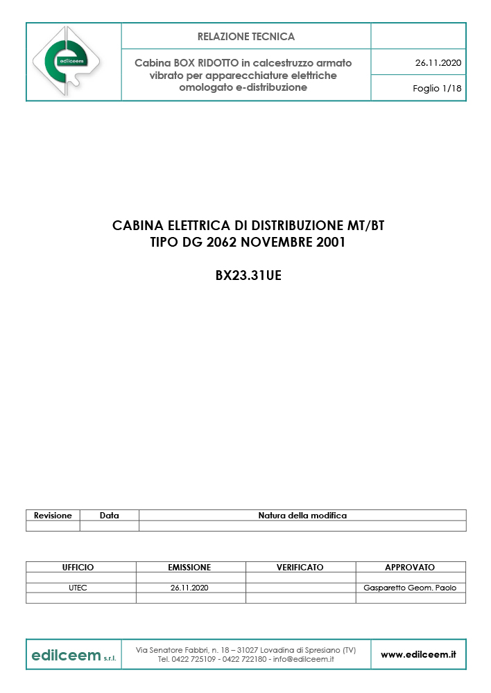 Cabine elettriche Enel DG2062 | Relazione tecnica